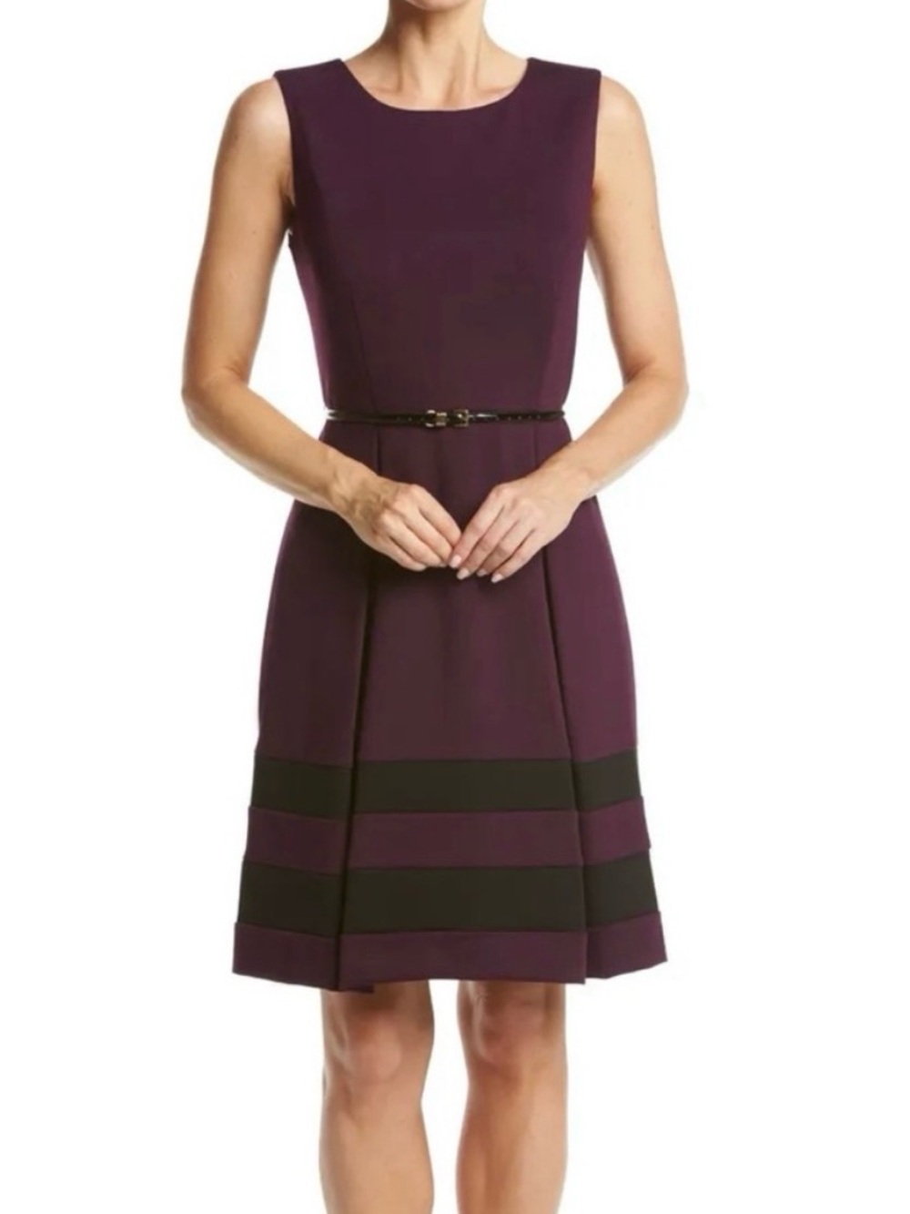 Calvin Klein Sleeveless Plum A-Line Dress with Black Stripes size 6